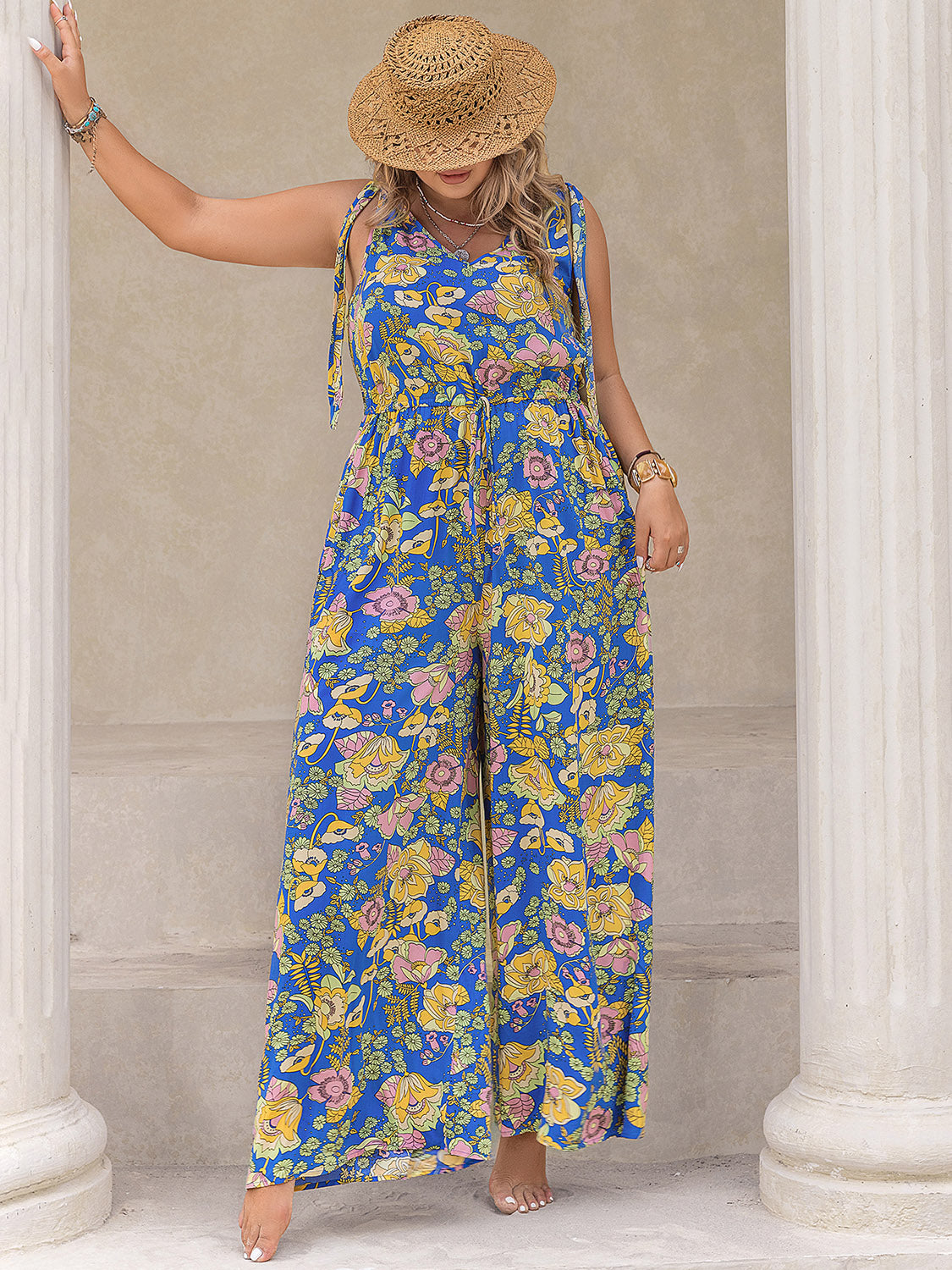 V-Neck Wide Leg Jumpsuit