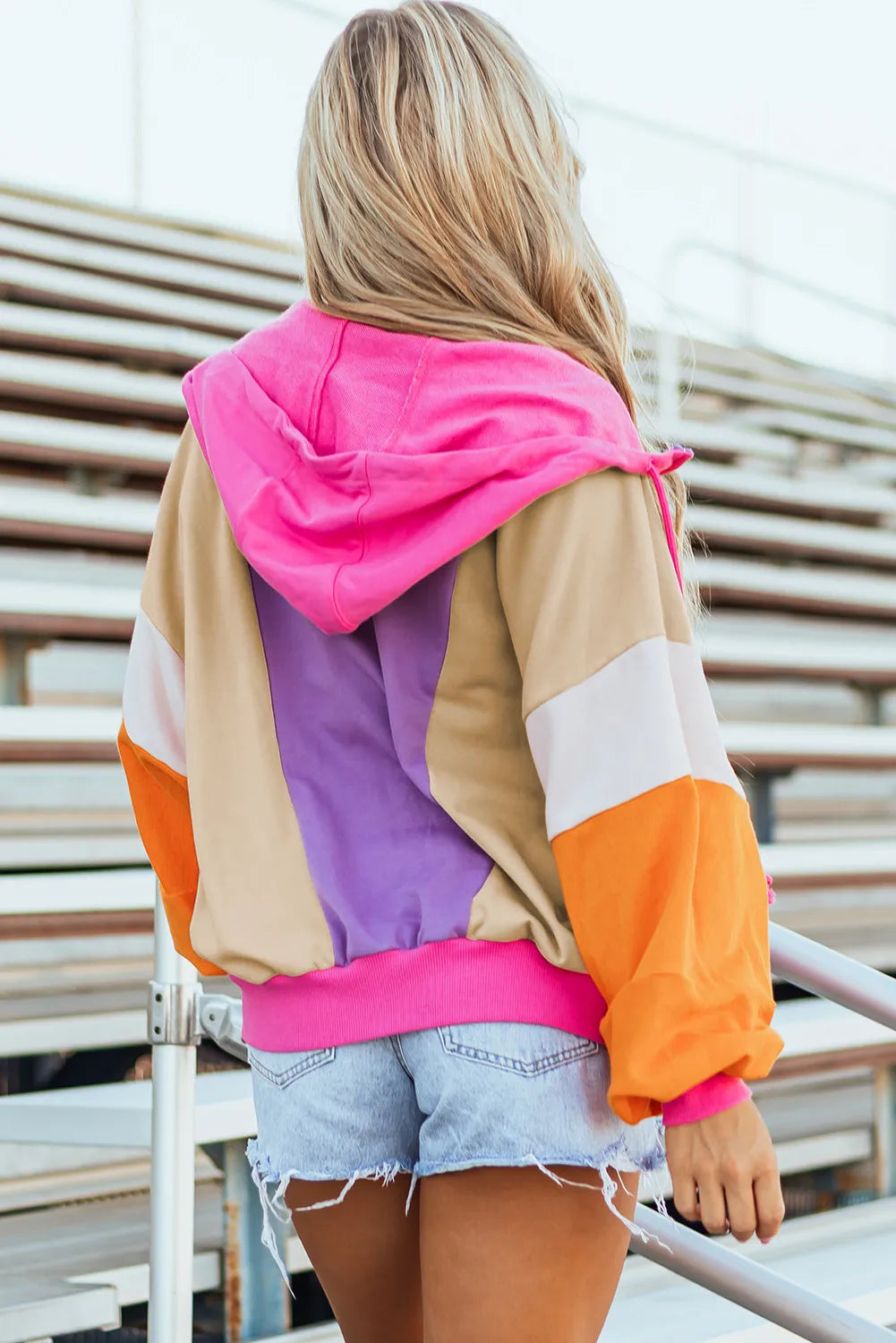 Color Block Zip Up Long Sleeve Hoodie