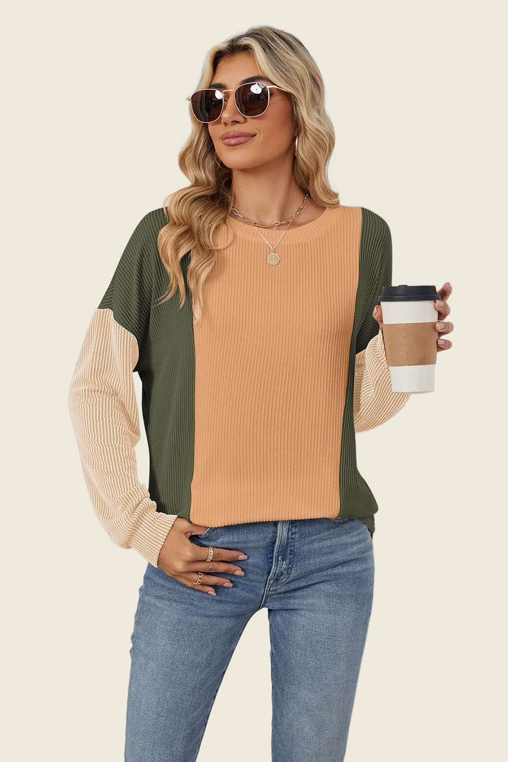 Texture Contrast Long Sleeve T-Shirt