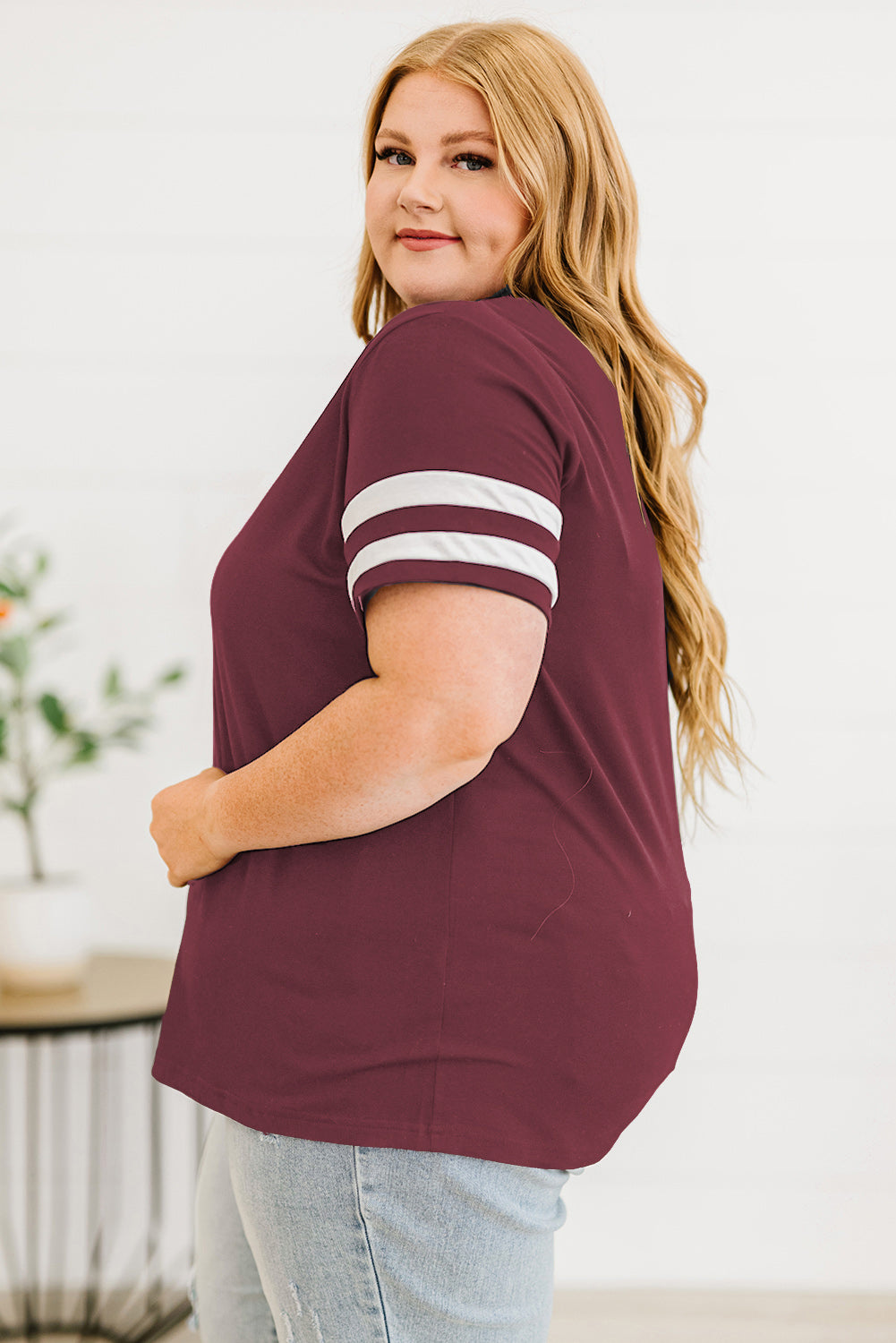 Striped V-Neck T- Shirt