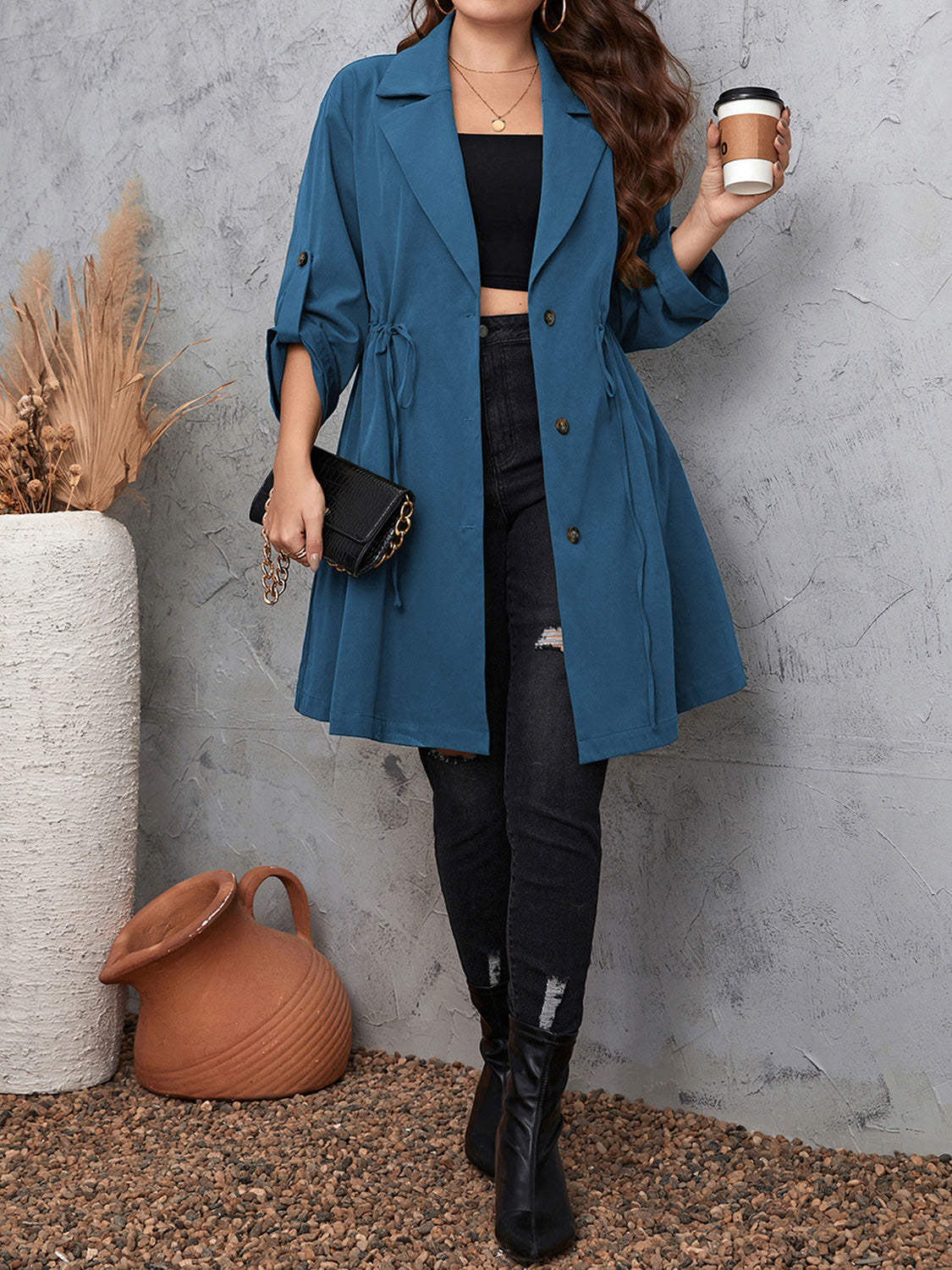 Roll-Tab Sleeve Trench Coat