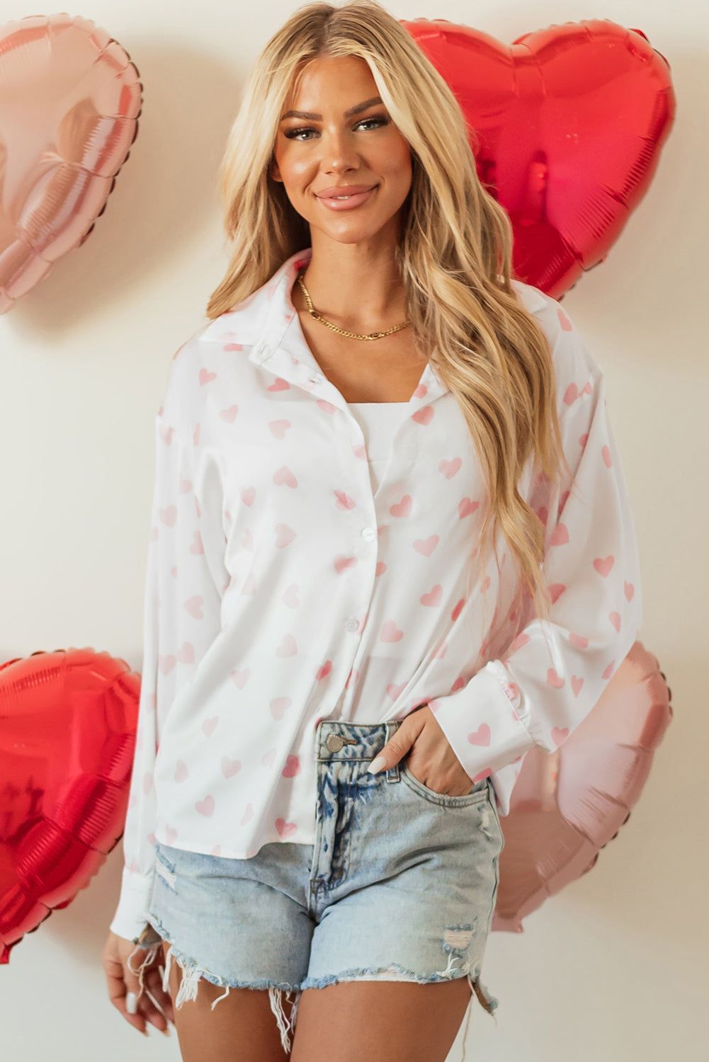 Heart Print Long Sleeve Shirt