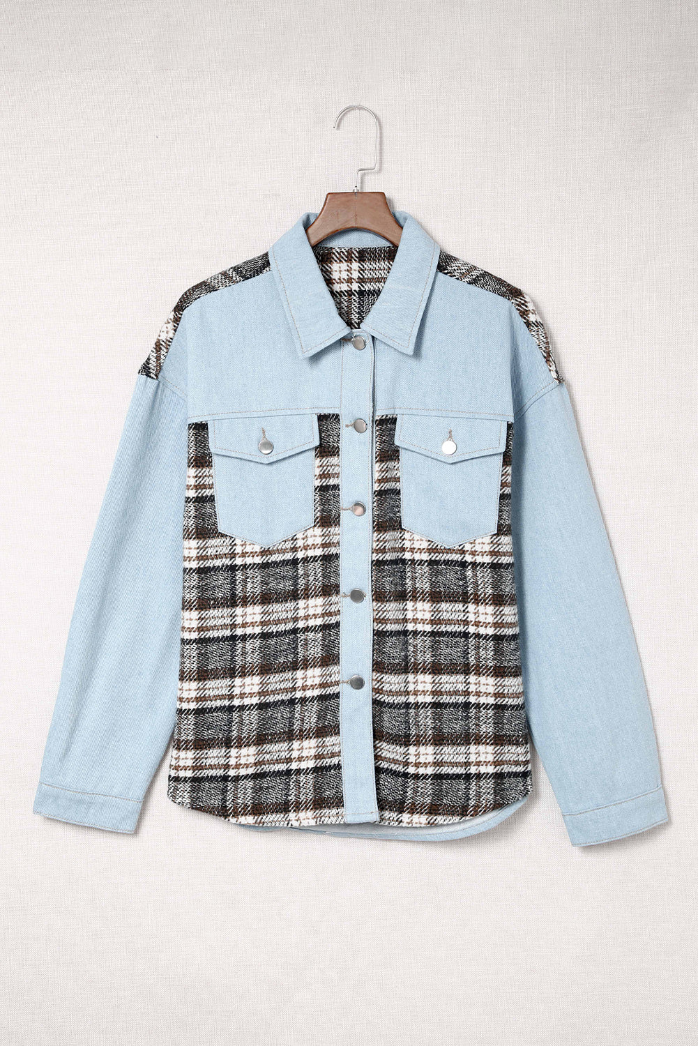 Plaid Button Up Denim Jacket