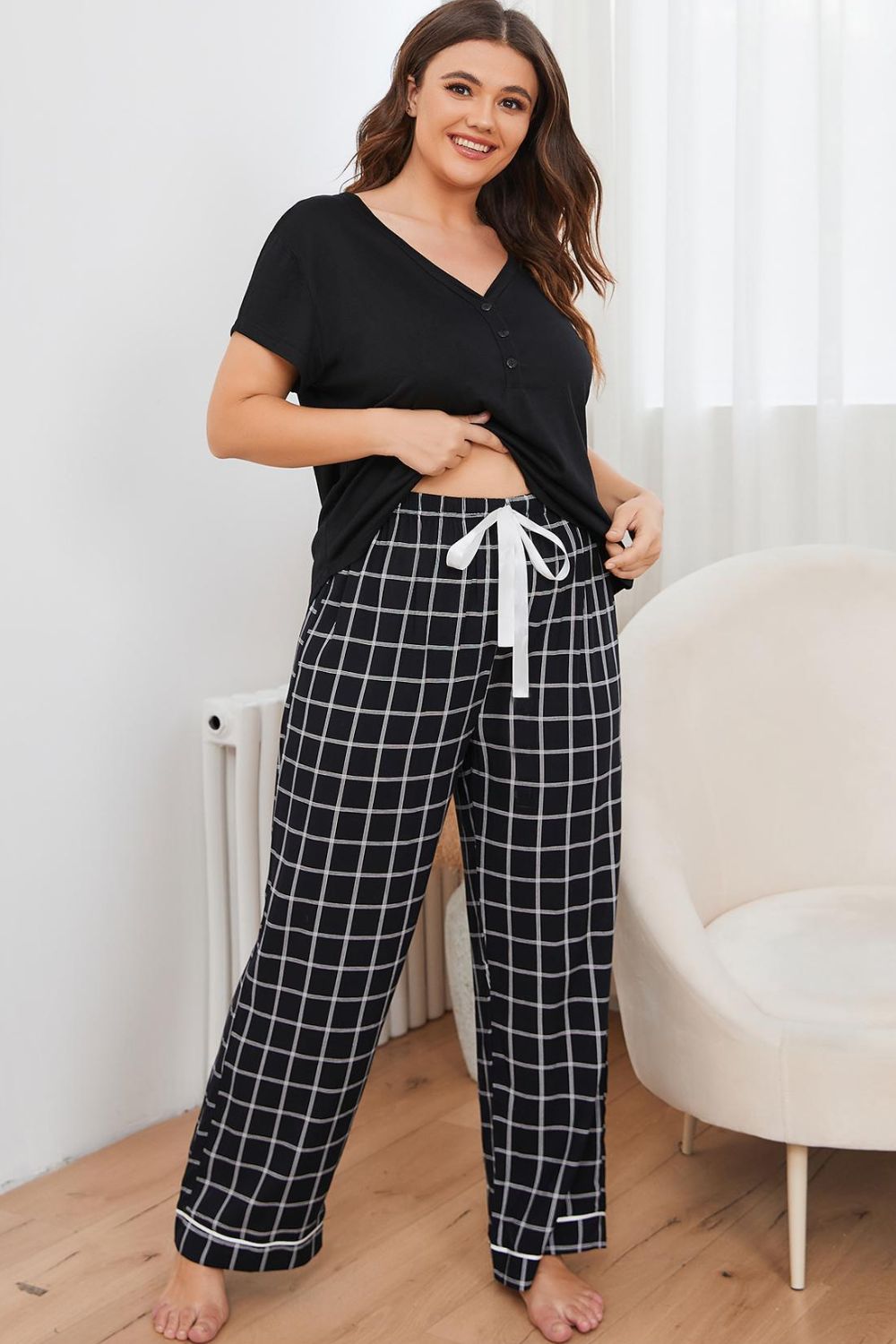 Top and Plaid Pants Lounge Set