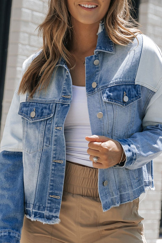 Distressed Button Up Denim Jacket