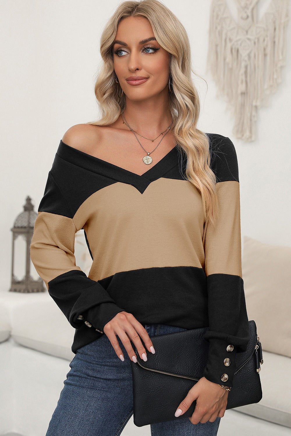 Color Block Long Sleeve Top