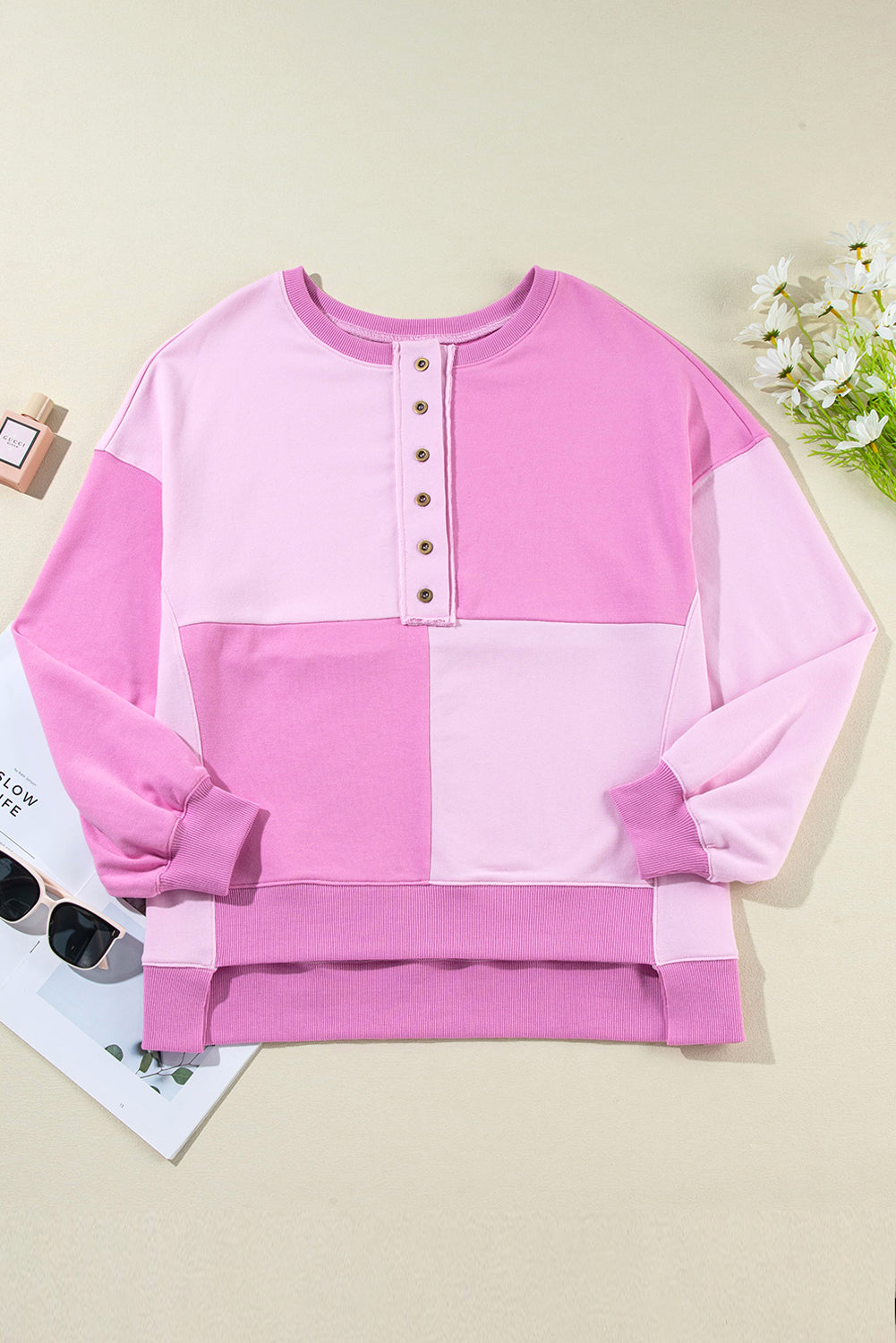 Color Block Half Button Sweatshirt