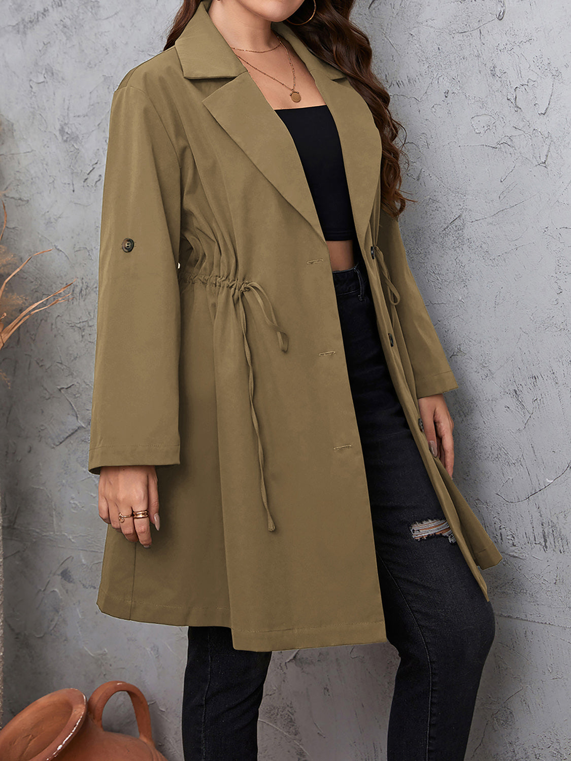 Roll-Tab Sleeve Trench Coat