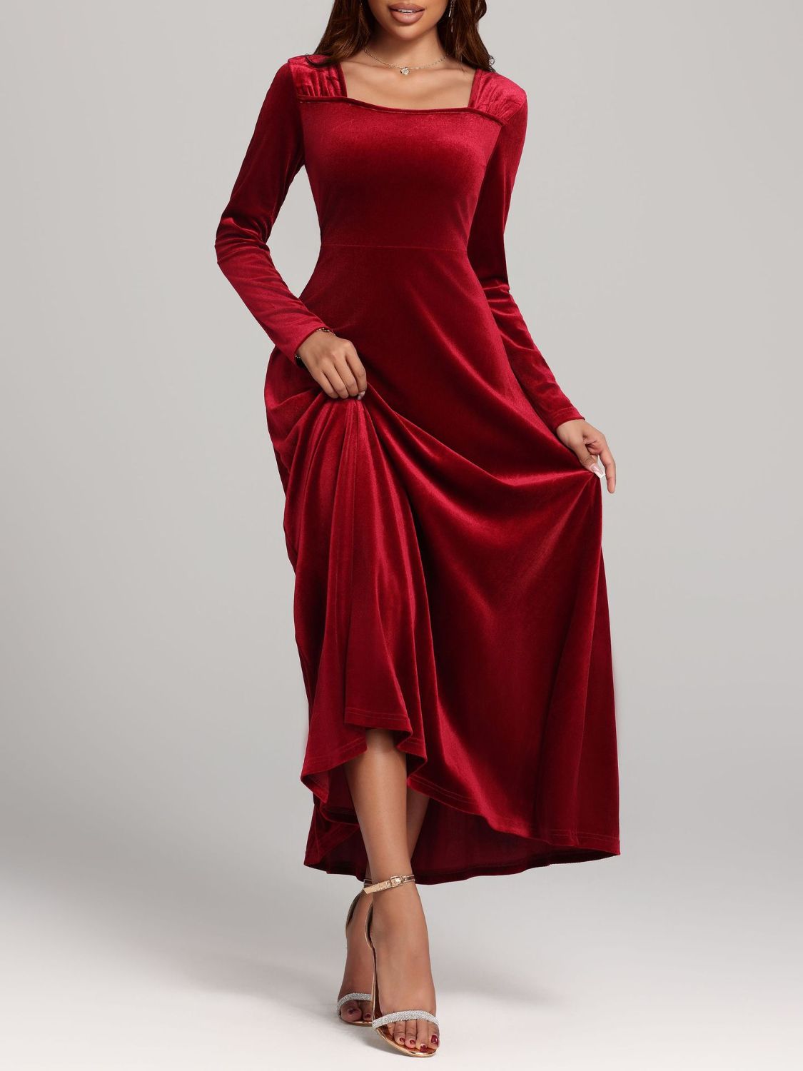 Square Neck Velvet Dress