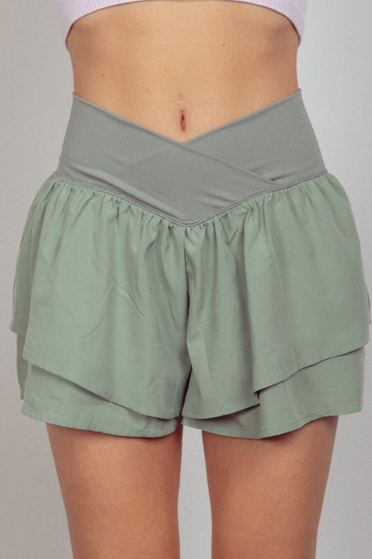 V-Shaped High Waist Layered Shorts