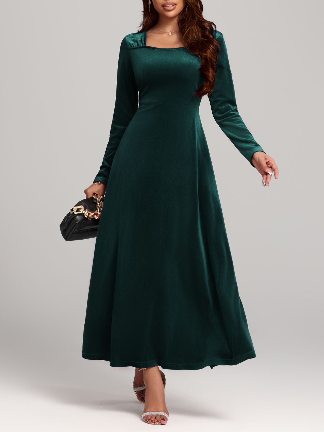 Square Neck Velvet Dress