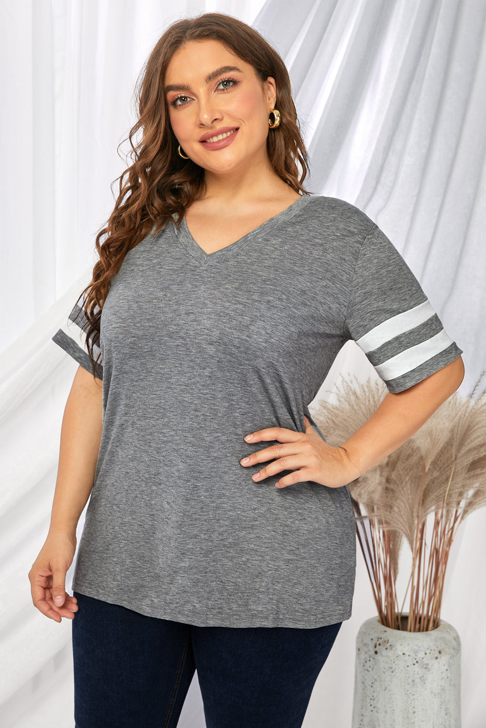 Striped V-Neck T- Shirt