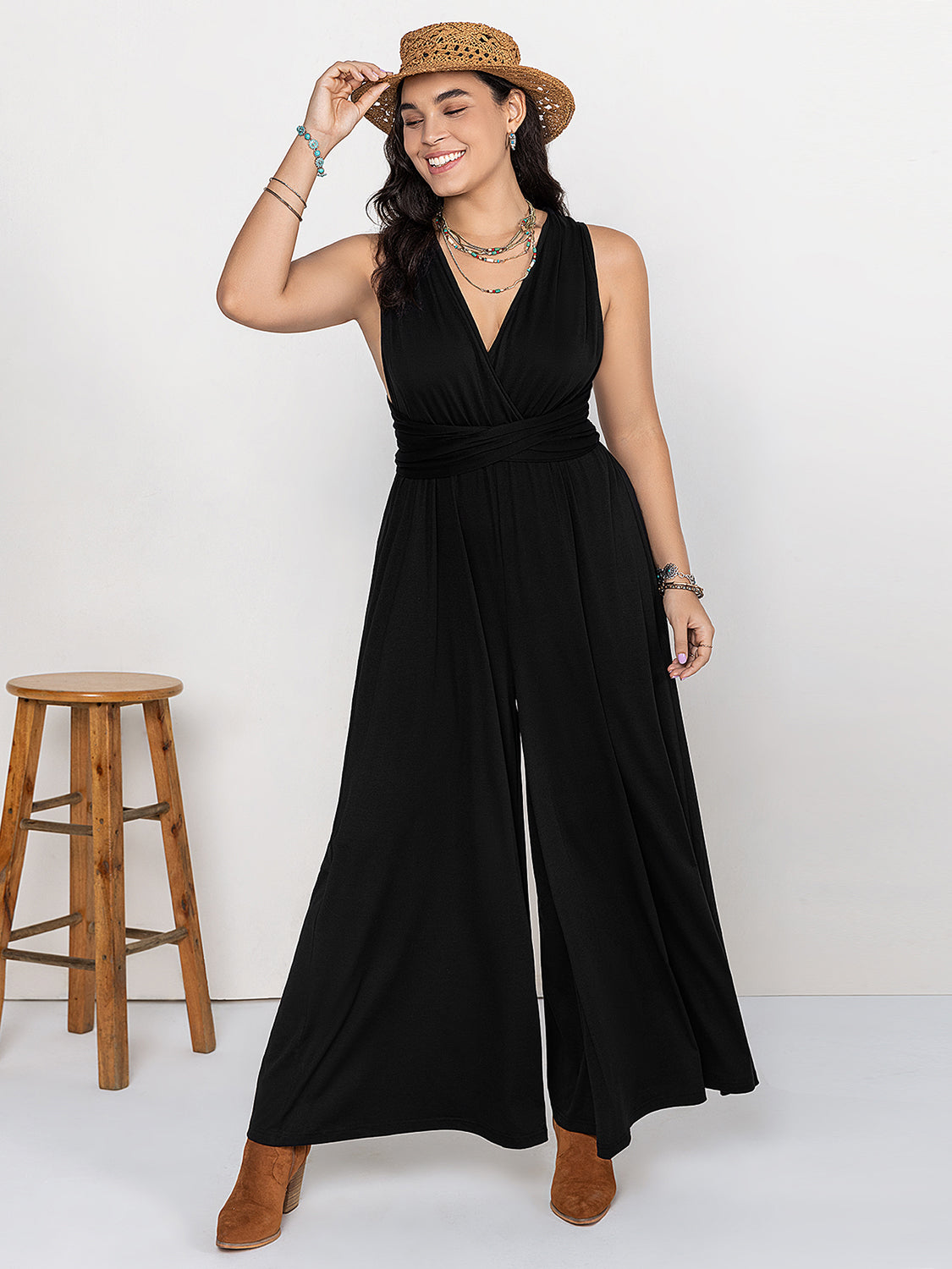 V-Neck Wide Leg Jumpsuit