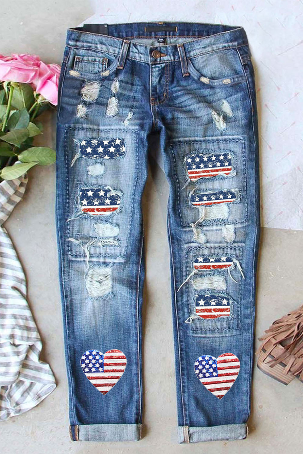 US Flag Distressed Jeans