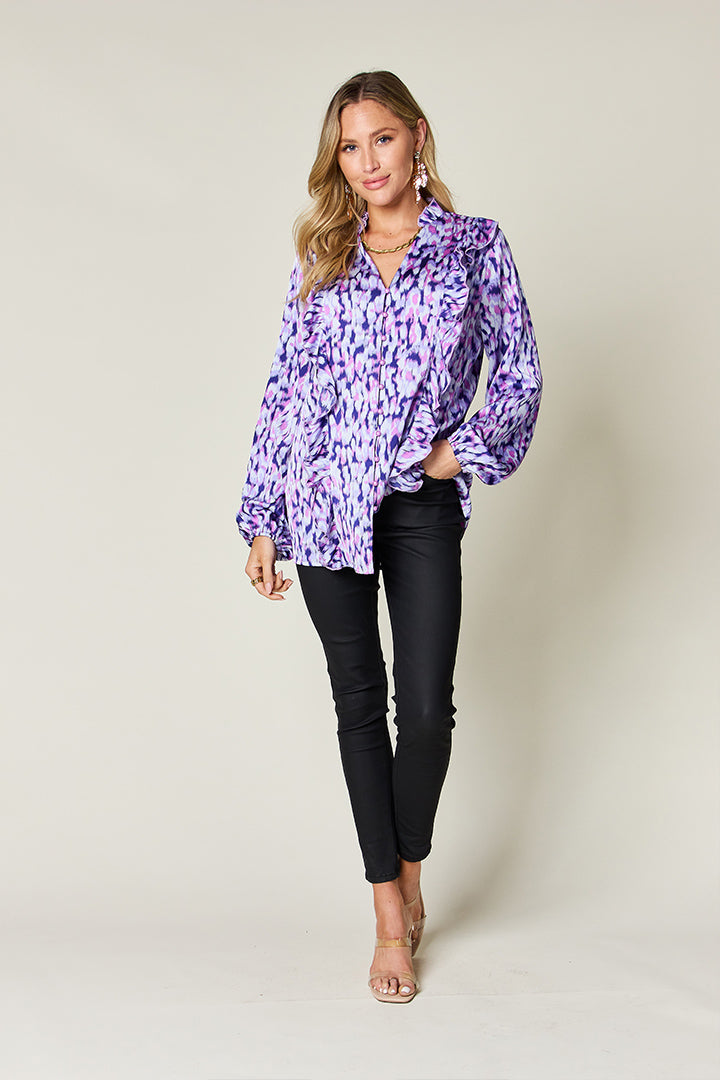 Ruffle Trim Balloon Sleeve Shirt