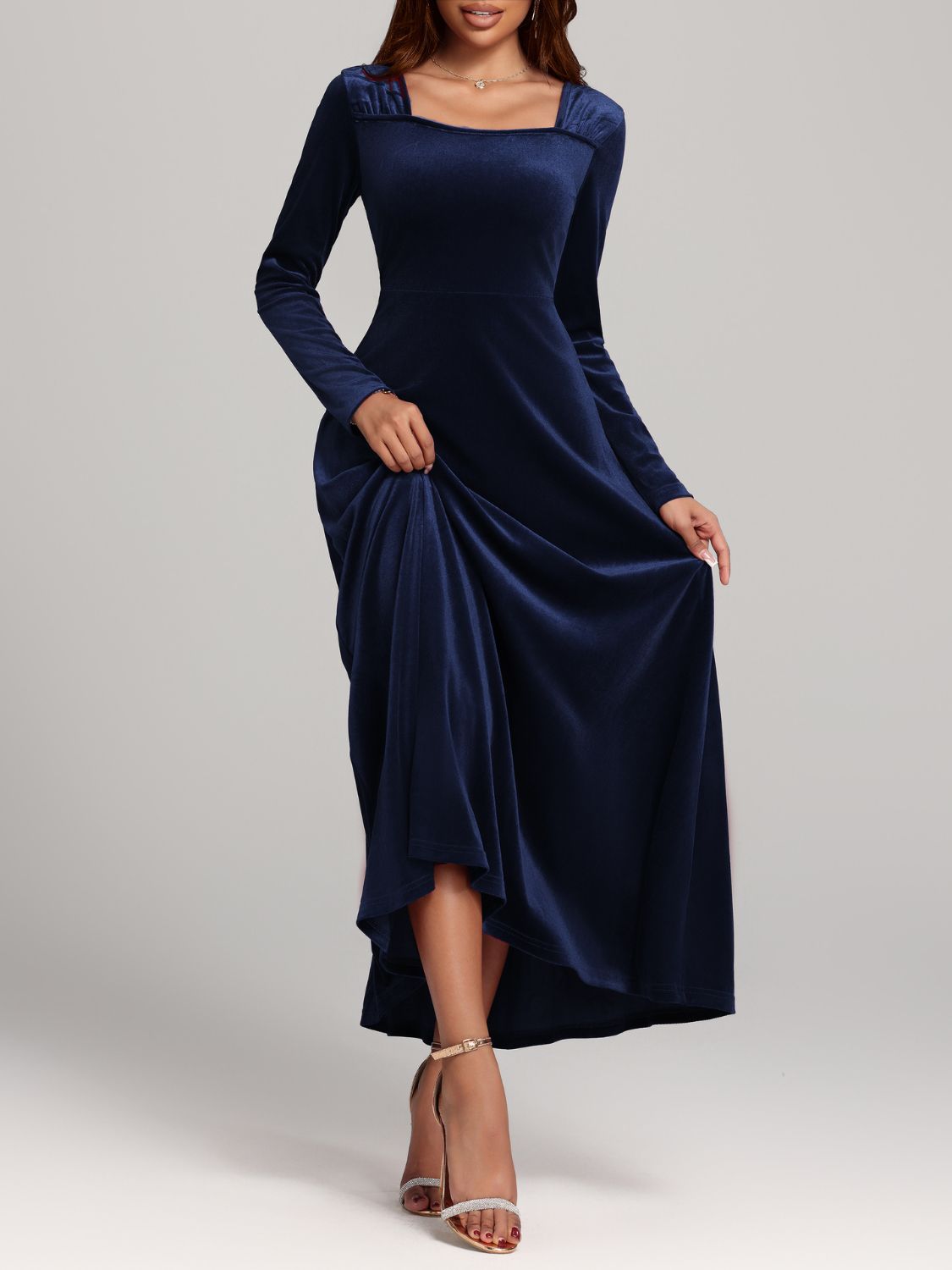 Square Neck Velvet Dress