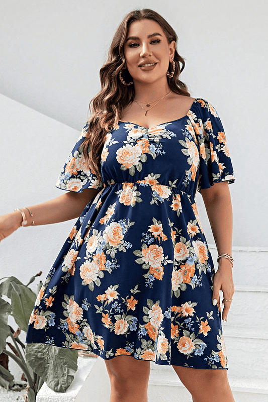 Floral  V-Neck Flutter Dress