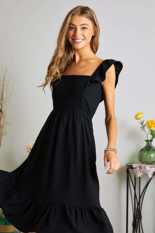 Square Neck Ruffled Cap Sleeve Dress