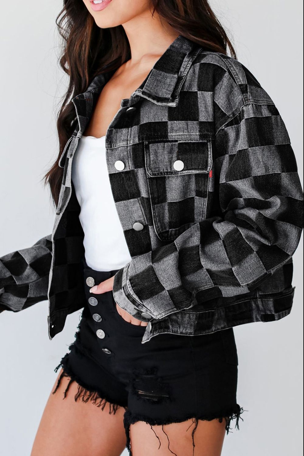 Checkered  Denim Jacket