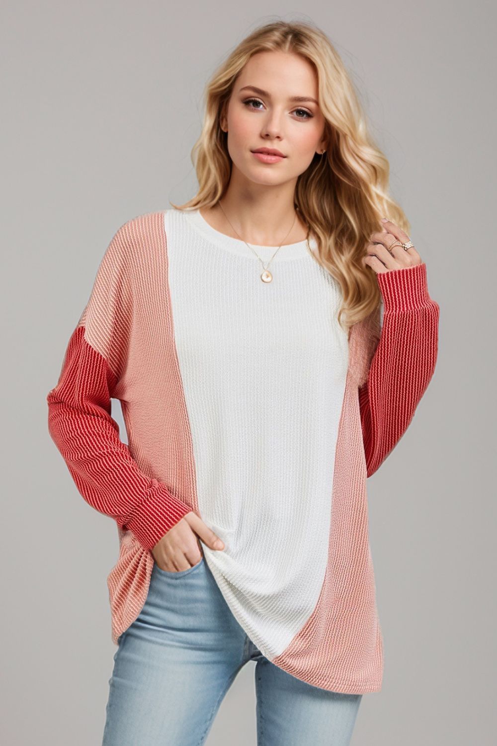 Texture Contrast Long Sleeve T-Shirt