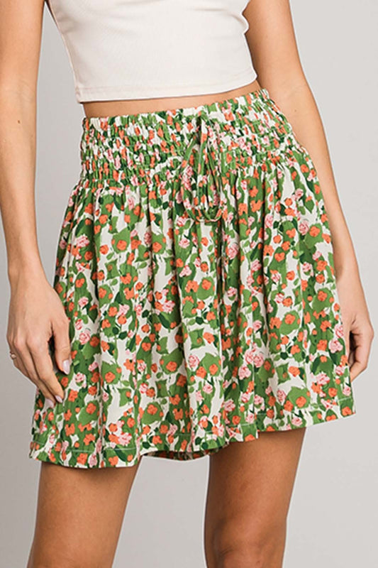 Floral Smocked Waist Skorts