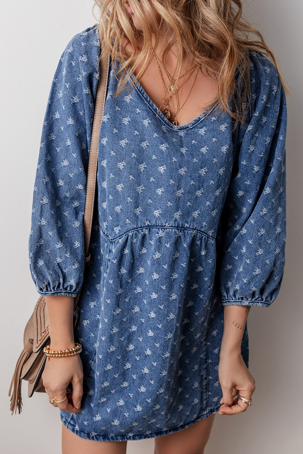 Three-Quarter Sleeve Denim Dress