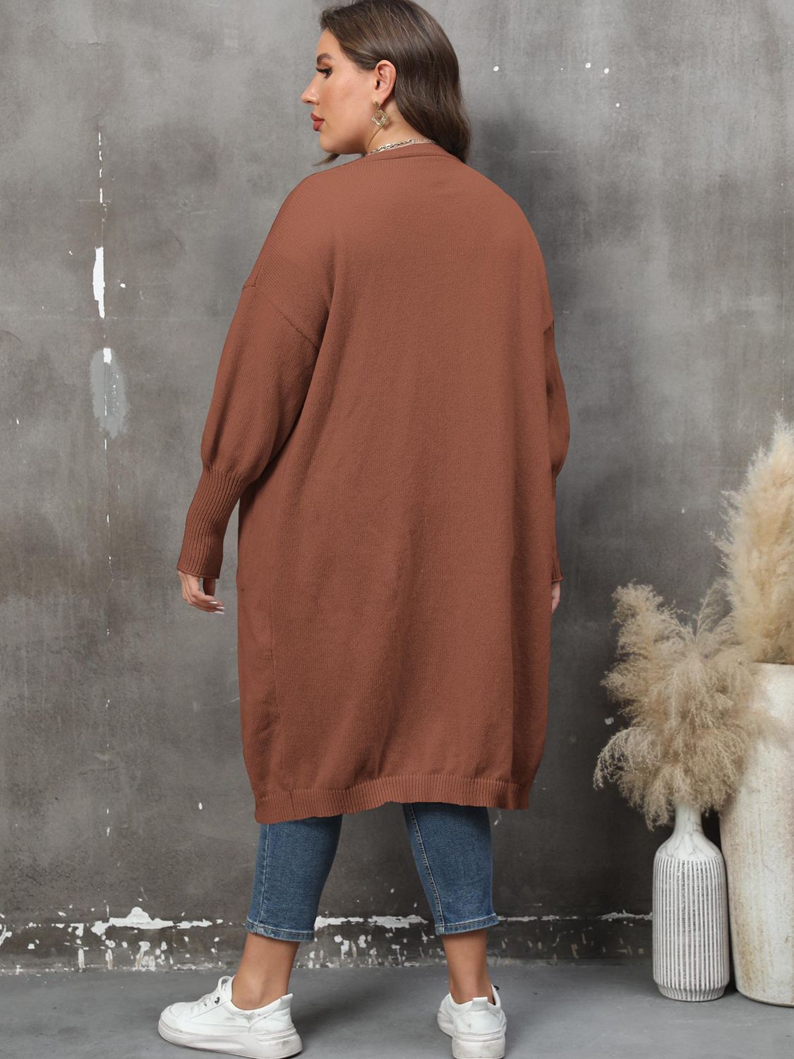 Plus Size Pocketed Cardigan