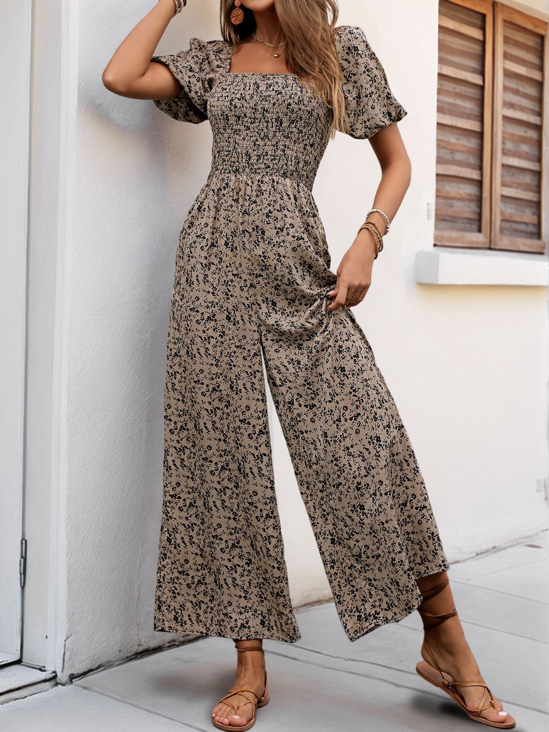 Square Neck Puff Sleeve Jumpsuit