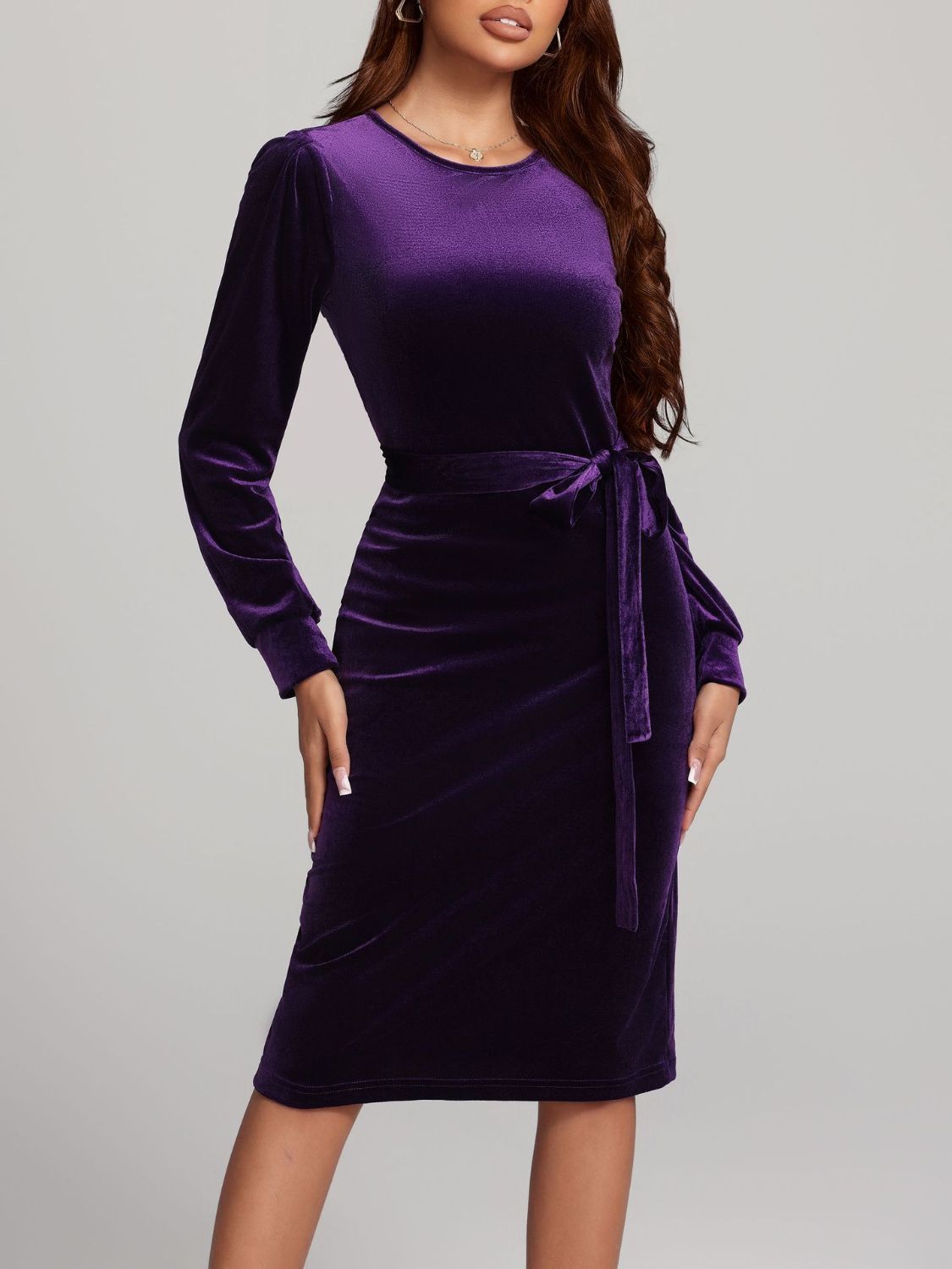 Tie Waist Velvet Dress