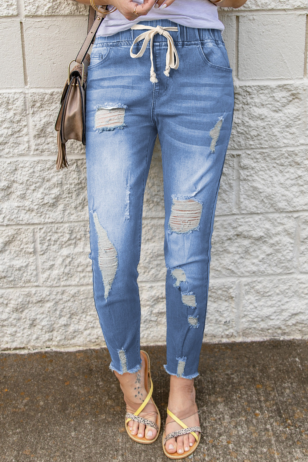 Raw Hem Jeans with Pockets