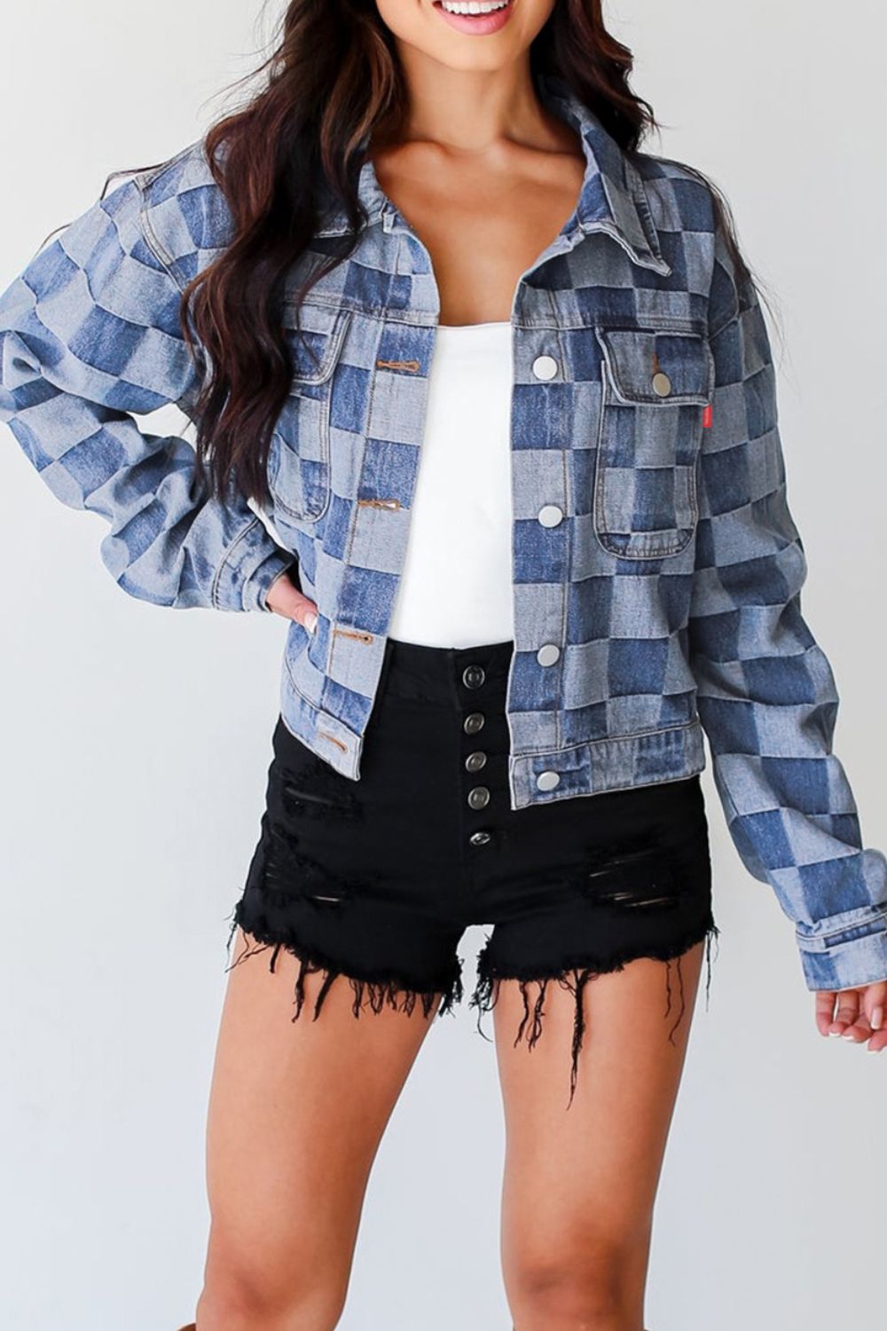 Checkered  Denim Jacket