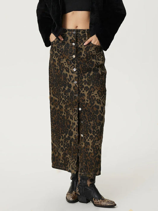 Leopard Denim Skirt