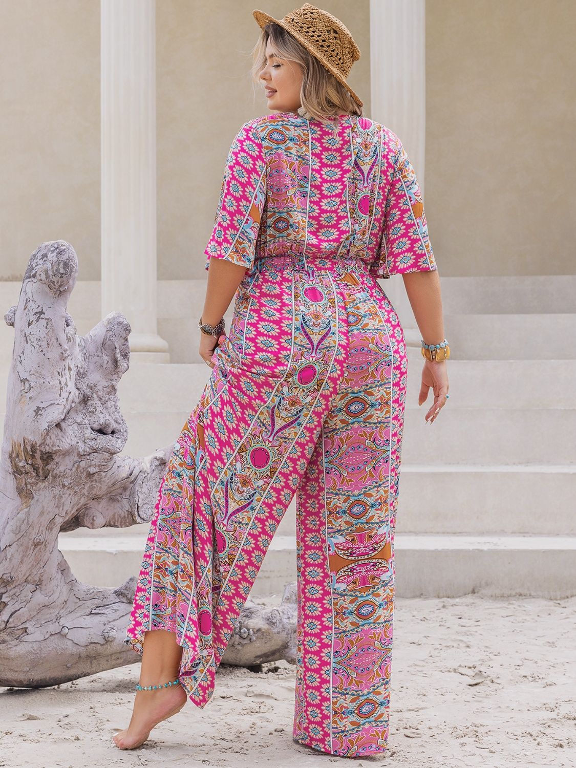 Half Sleeve Wide Leg Jumpsuit