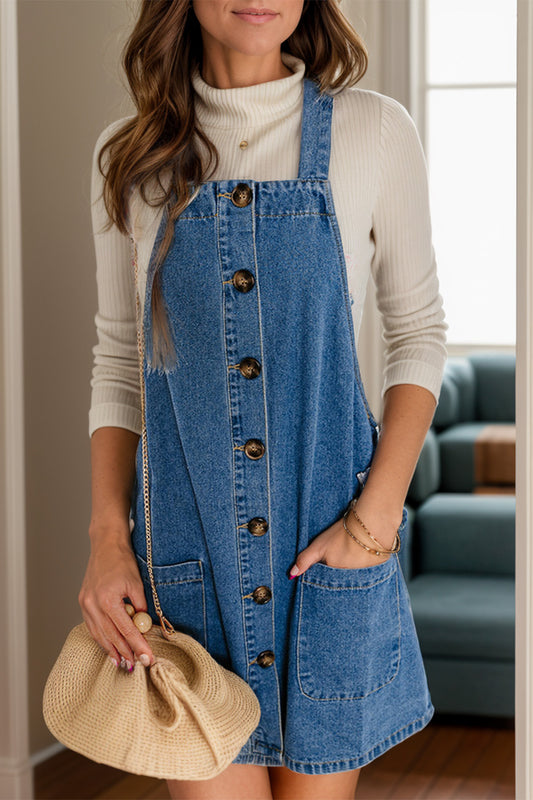 Wide Strap Denim Overall Dress