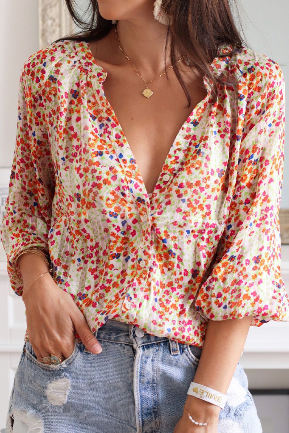 Notched Long Sleeve Shirt