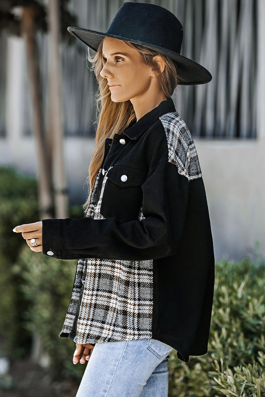 Plaid Button Up Denim Jacket