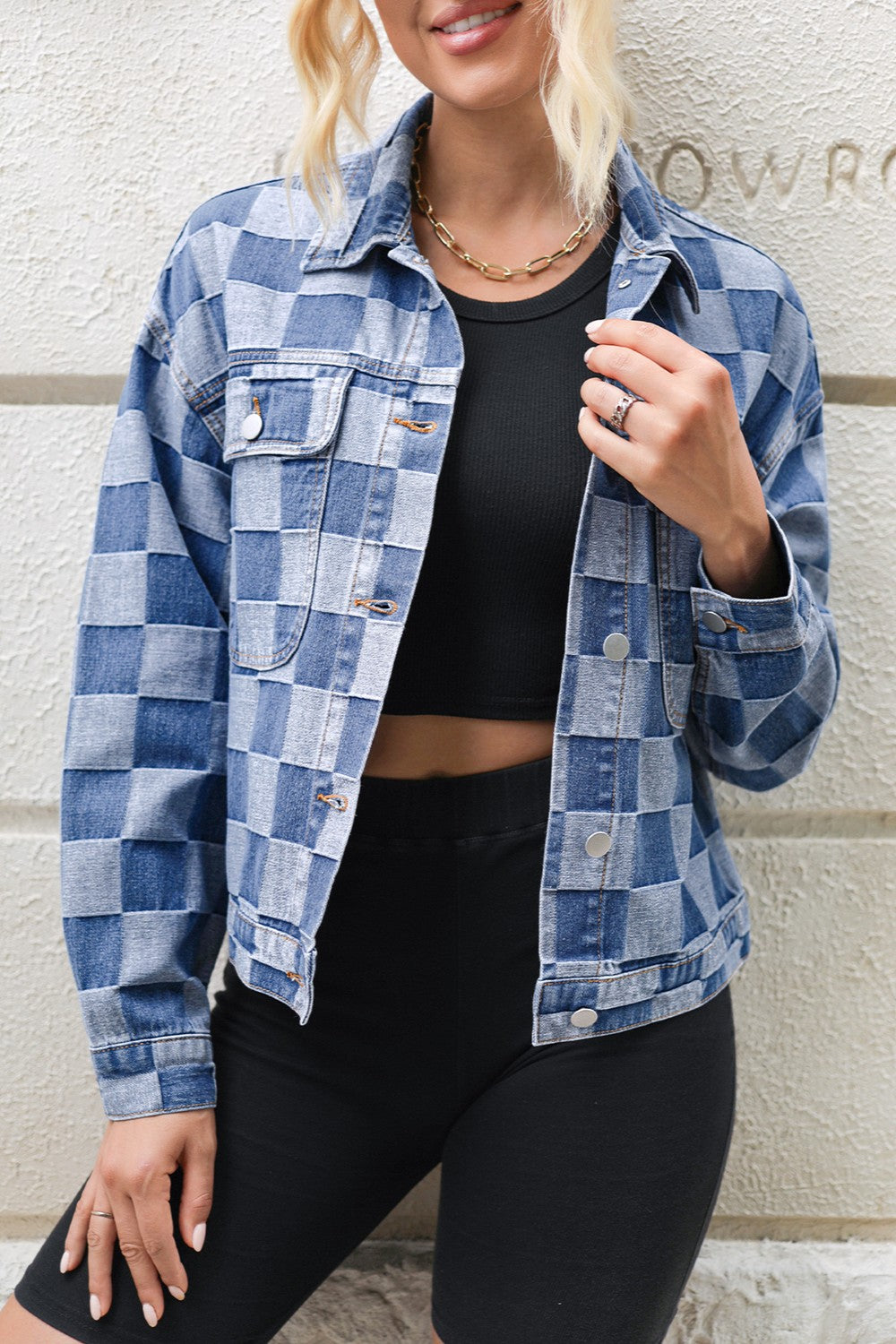 Checkered  Denim Jacket