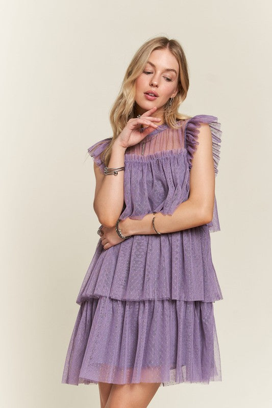 Layered Ruffled Mesh Dress