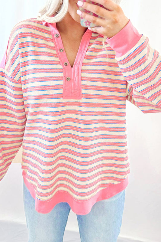 Striped Collar Long Sleeve Sweatshirt