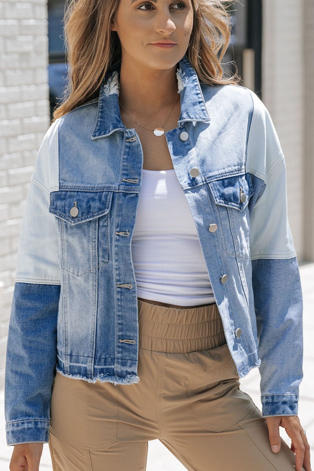 Distressed Button Up Denim Jacket