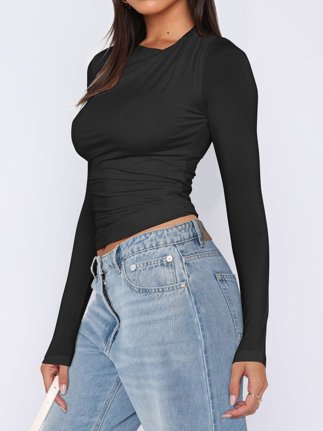 Asymmetrical Neck Long Sleeve T-Shirt