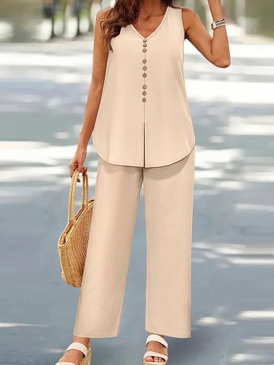 Decorative Button Top and Pants Set