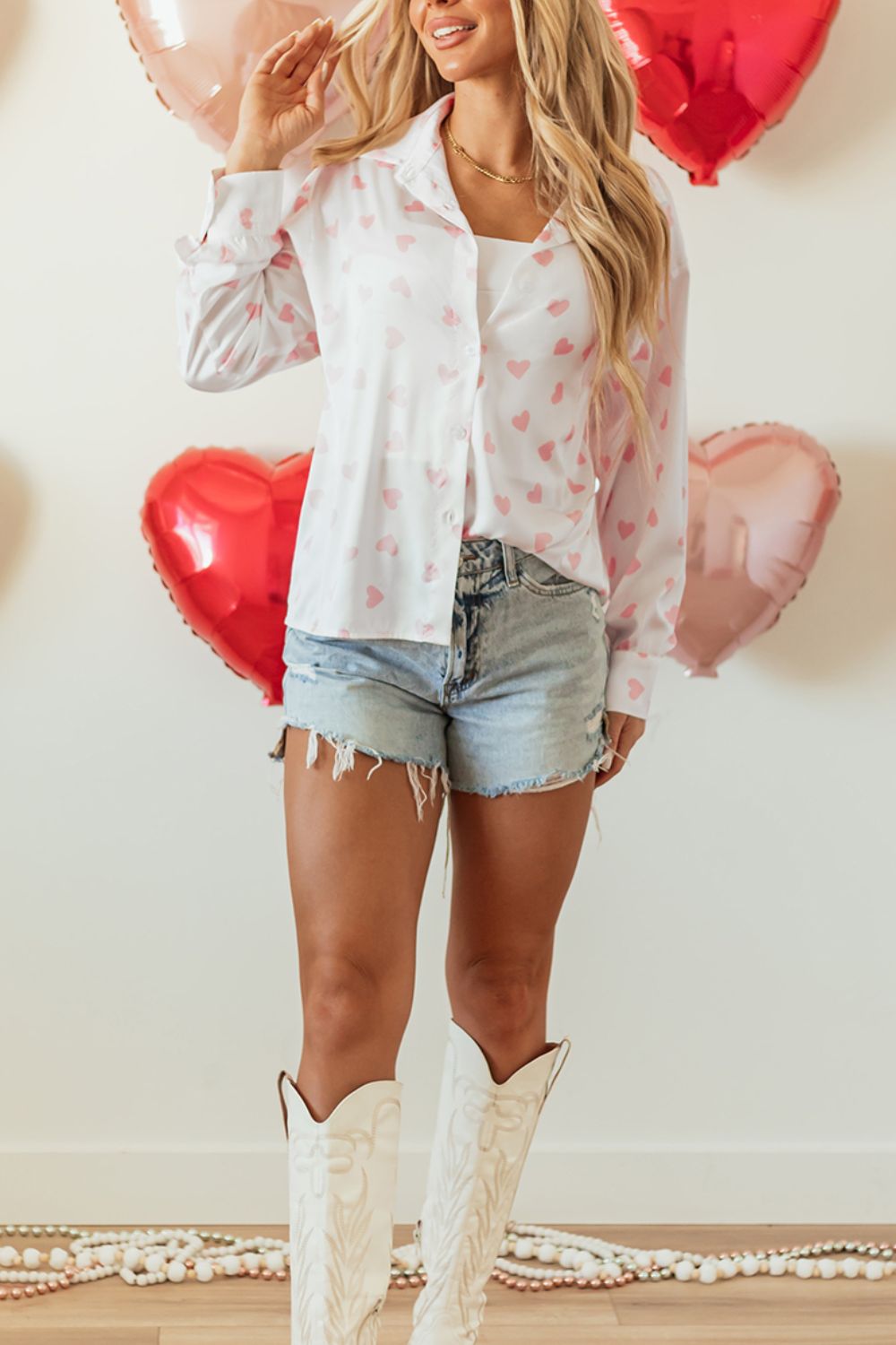 Heart Print Long Sleeve Shirt