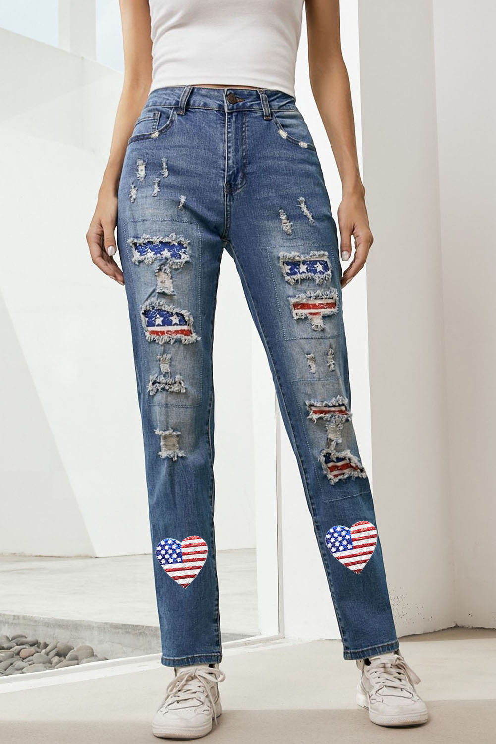 US Flag Distressed Jeans