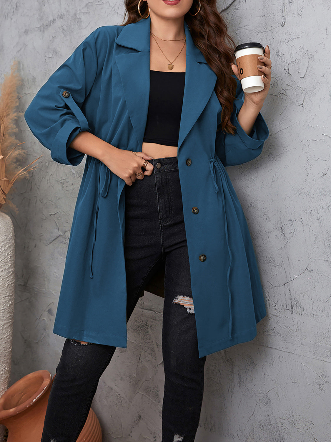 Roll-Tab Sleeve Trench Coat