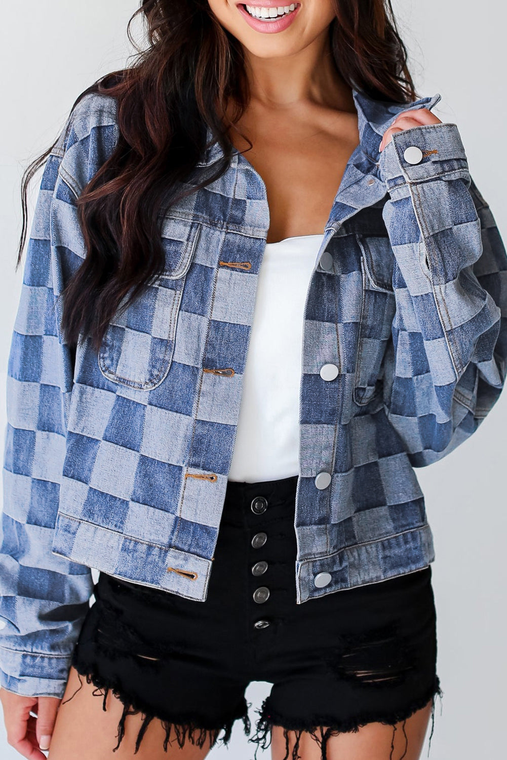 Checkered  Denim Jacket