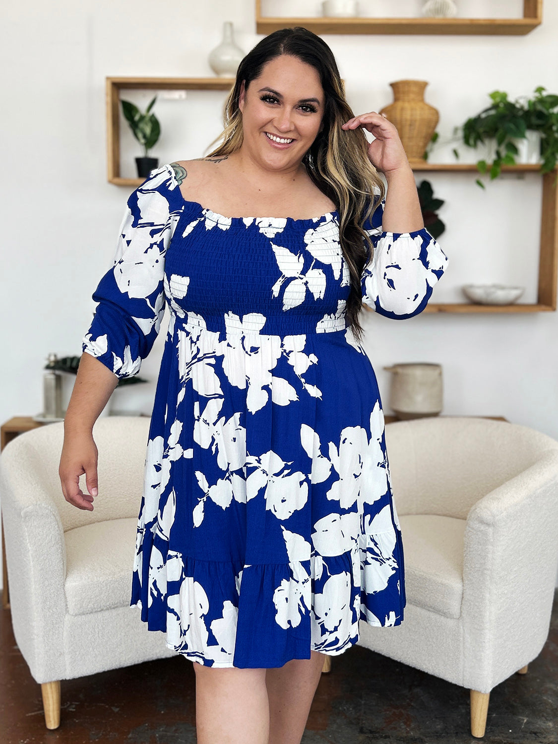 Floral Ruffle Hem Dress with Pockets