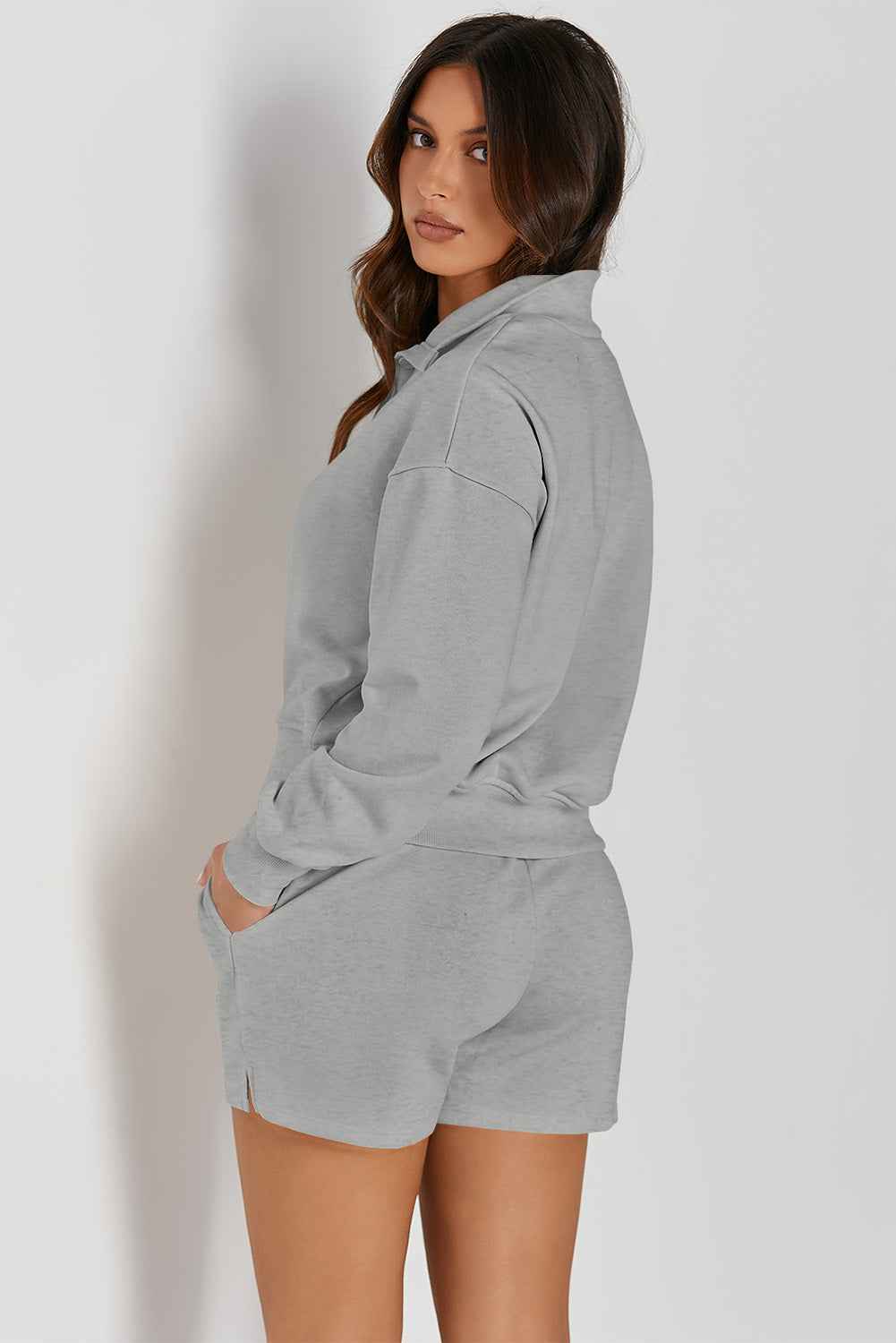 Half Button Sweatshirt & Shorts Active Set