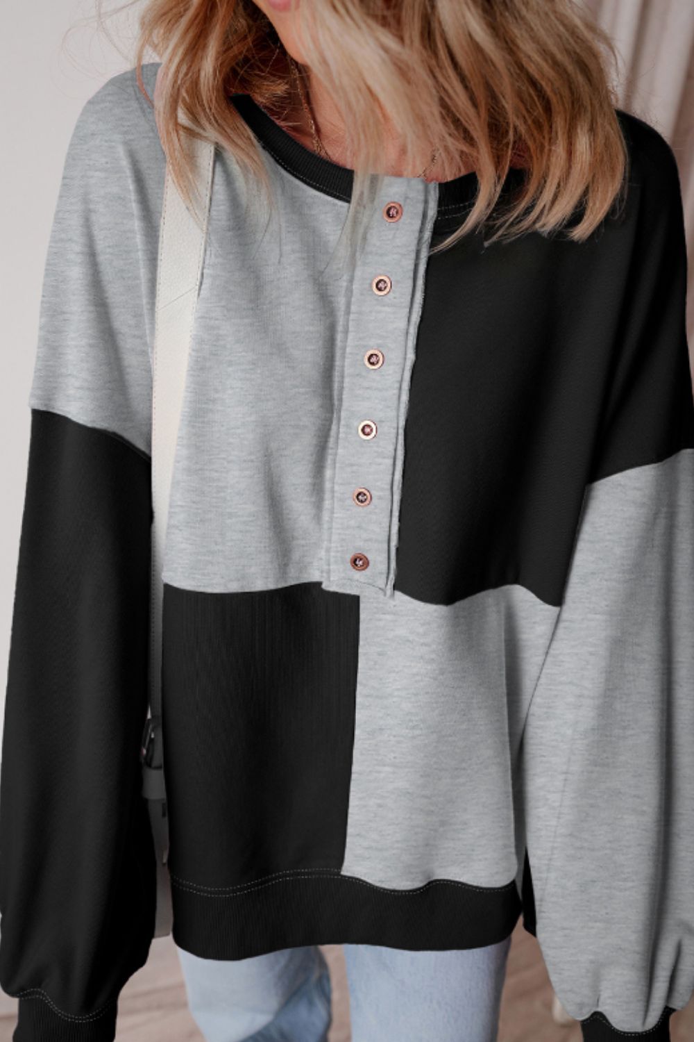 Color Block Half Button Sweatshirt