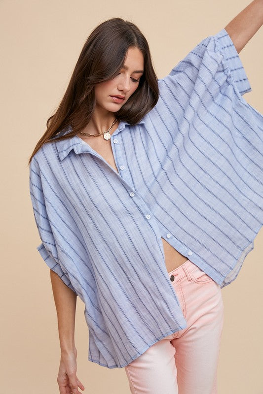 Striped Button Up Half Sleeve Shirt